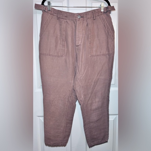 FREE PEOPLE Harem Paperbag Tapered Crop Linen Blend Pants- Dusty Rose/ Size 6 - Picture 1 of 6